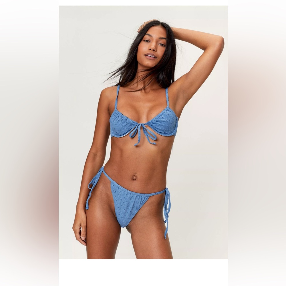 Nasty Gal Denim Broderie Underwire Bikini